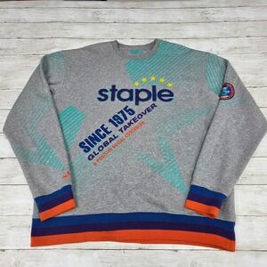 Staple Pigeon Mens XL Gray Global Takeover Graphic Crewneck Sweatshirt Streetwea